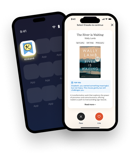 The Kinkané App shown on two phones, browsing a book recommendation
